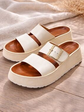 Papillio by Birkenstock Platform Sandals Neutral Cream Statement Minimal Size 37